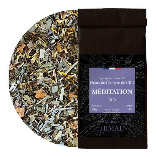 Pochette kraft de tisane CBD bio «Méditation», fleurs de chanvre, 15 tasses