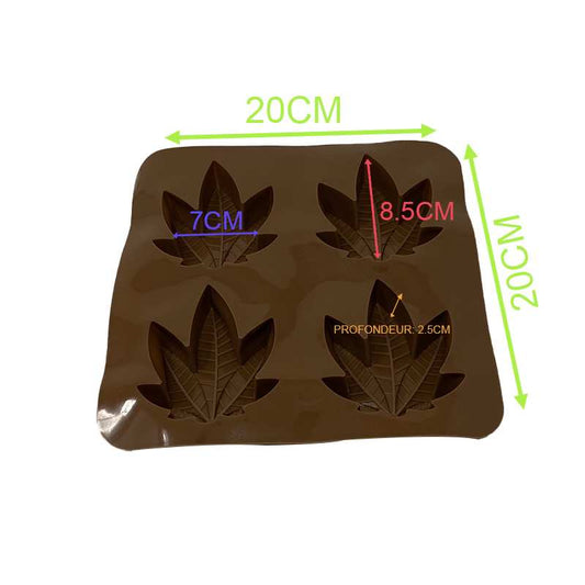 Moule 4 compartiments marron, 20 x 20 cm, empreintes feuilles, prof. 2,5 cm