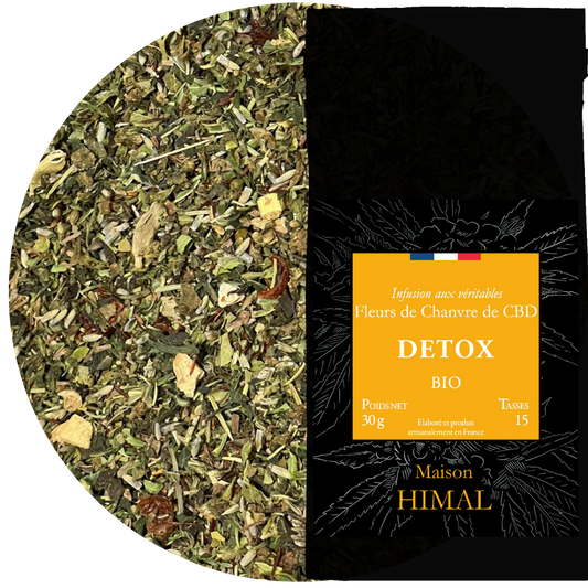 Tisane CBD bio détox en vrac, feuilles séchées, sachet MAISON HIMAL, 30 g