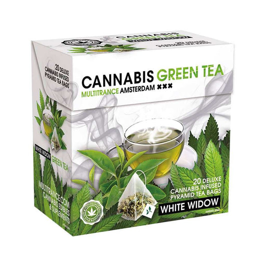 Boîte de thé au chanvre vert Cannabis Green Tea White Widow, 20 sachets pyramide