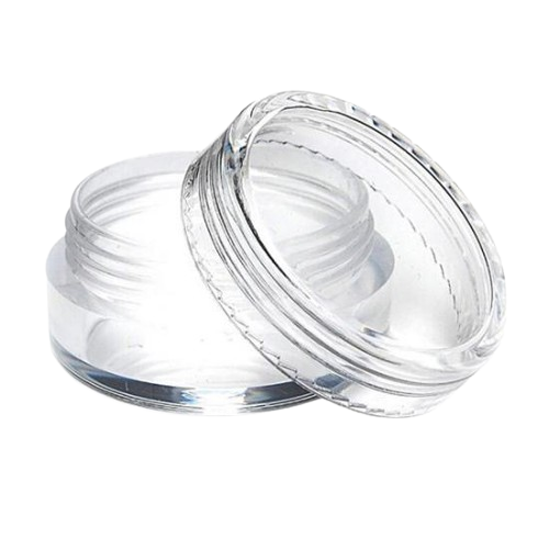 Pot transparent à visser 7 ml avec couvercle, vue inclinée