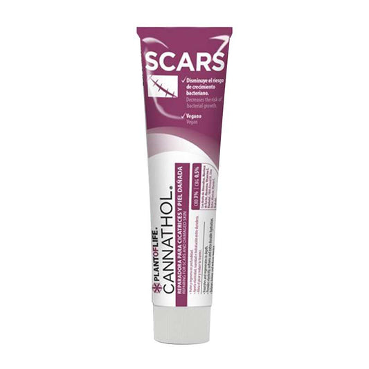 Crème pour cicatrices en tube blanc, étiquette violette SCARS