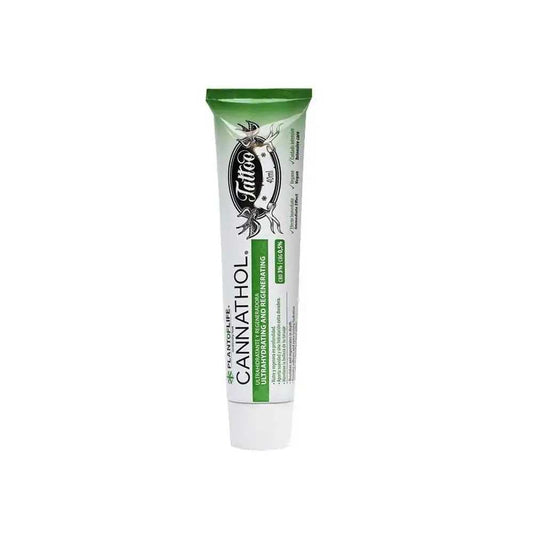 Crème pour tatouages CANNATHOL en tube vert et blanc