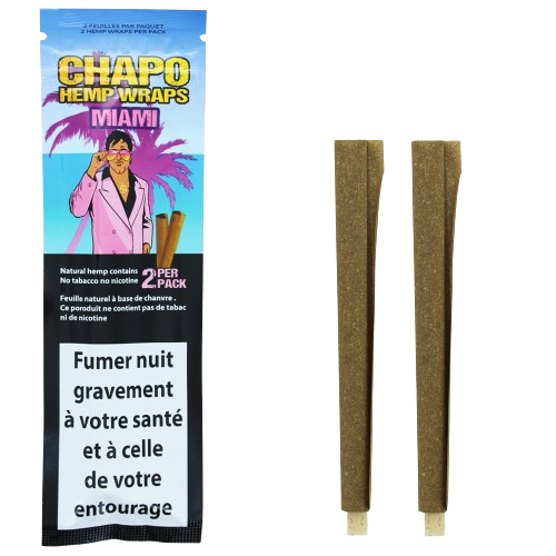 Blunt de chanvre Miami CHAPO, deux cônes pré-roulés, feuilles brun-or