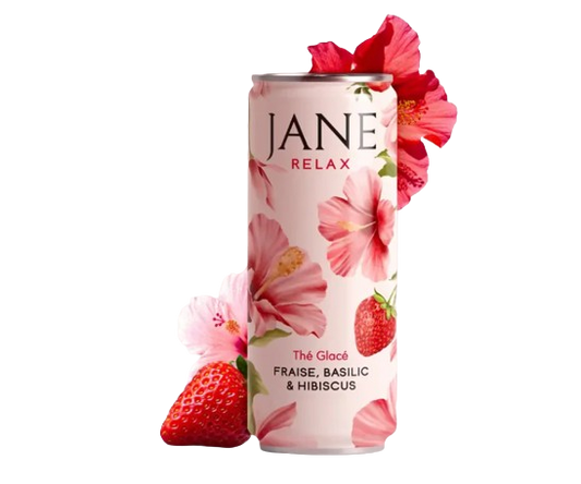 Canette de thé glacé JANE Relax : fraise, basilic, hibiscus