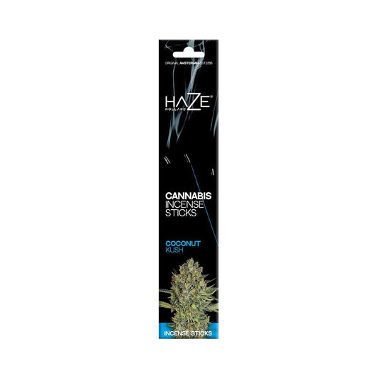 Boîte d’encens en bâtonnets HAZE, emballage noir, parfum Coconut Kush/Cannabis