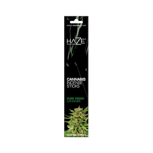 Bâtonnets d’encens HAZE en boîte noire, décor feuilles de cannabis