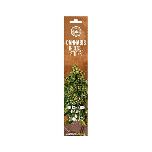 Bâtons d’encens au cannabis en étui carton marron, 15 bâtons, parfum chocolat.