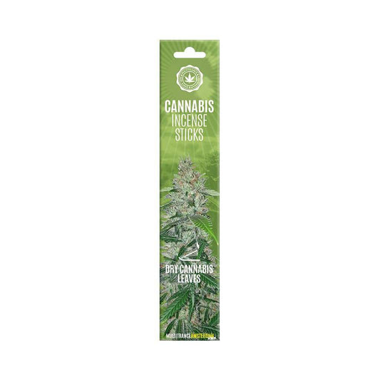 Boîte de bâtons d’encens cannabis, feuilles sèches