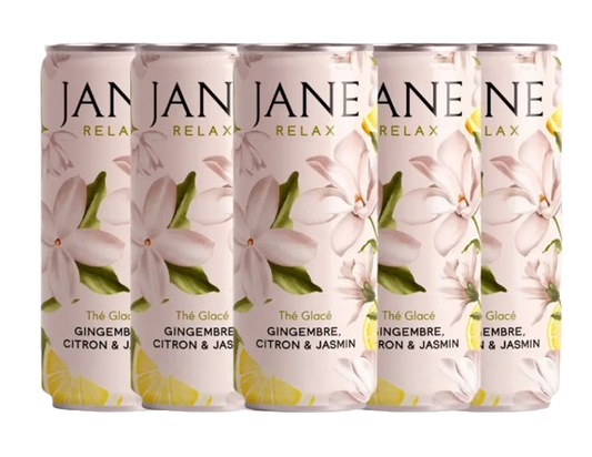 Paquet de thé CBD bio au gingembre, citron et jasmin, en étui imprimé