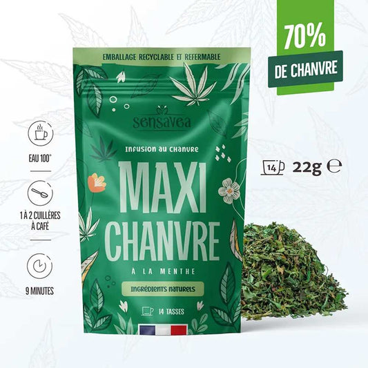 Tisane CBD maxi chanvre à la menthe SENSAVEA en sachet vert, 22 g