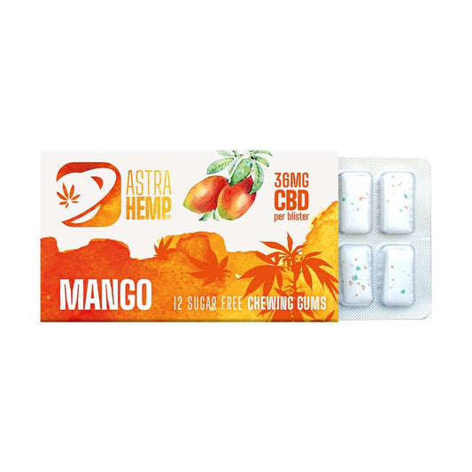 Boîte de chewing-gums CBD mangue ASTRA HEMP avec blister de 12 pièces