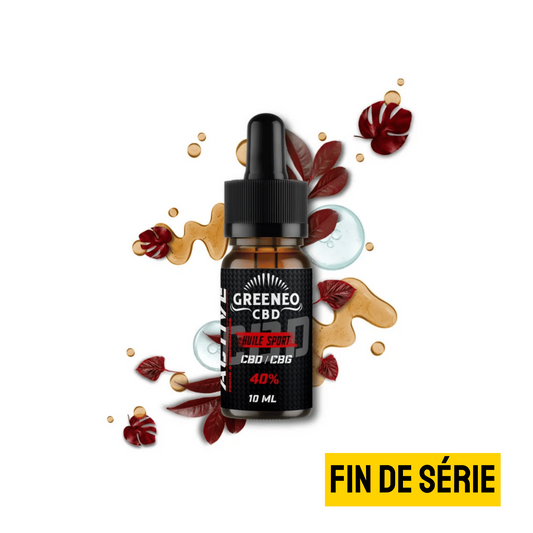 Flacon huile sport CBD/CBG 40% avec pipette, GREENEO 10 ml, « FIN DE SÉRIE ».