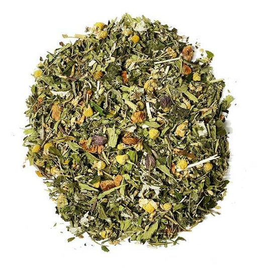 Mélange de feuilles de chanvre CBD pour infusion, aspect séché