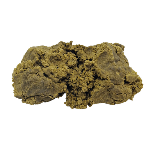 Résine CBD vert olive, masse compacte et friable