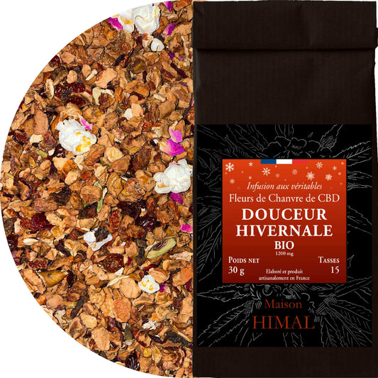 Tisane CBD bio Douceur hivernale en vrac, sachet fleurs de chanvre CBD, 30 g