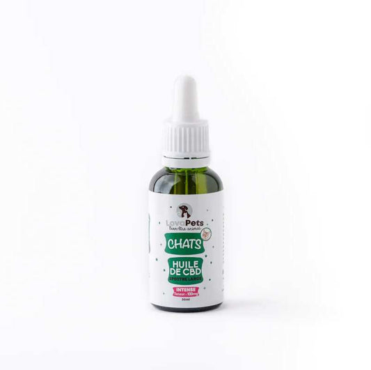 Huile CBD pour chat, flacon gouttes vert LOVAPETS «Chats» 100 mg