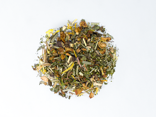 Mélange de tisane CBD bio méditation : herbes et feuilles vertes