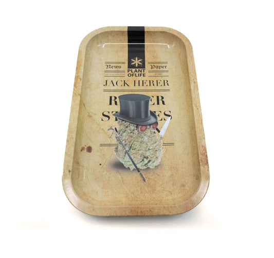 Plateau en bois beige avec illustration « Jack Herer » et feuille de cannabis
