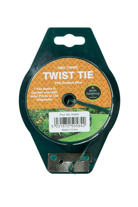 Lien torsadé enduit PVC vert, fil de 50 m sur support blister