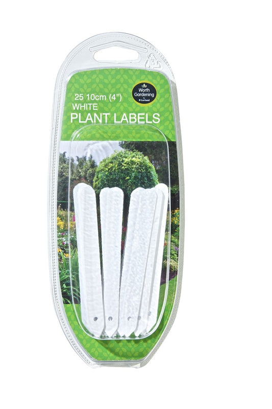 Lot de 25 étiquettes blanches pour plantes 10 cm, en emballage sous blister.
