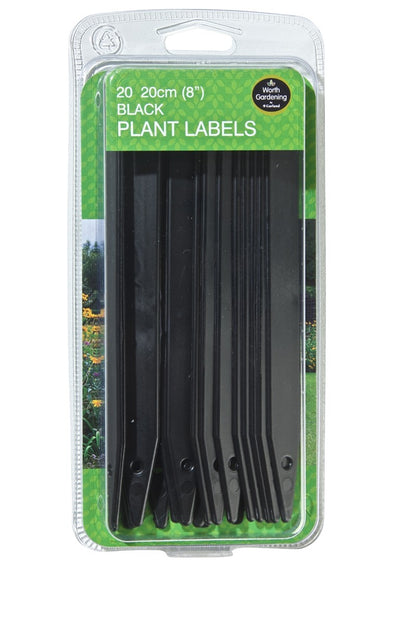 Lot d’étiquettes de plantes noires de 20 cm, présentées en blister