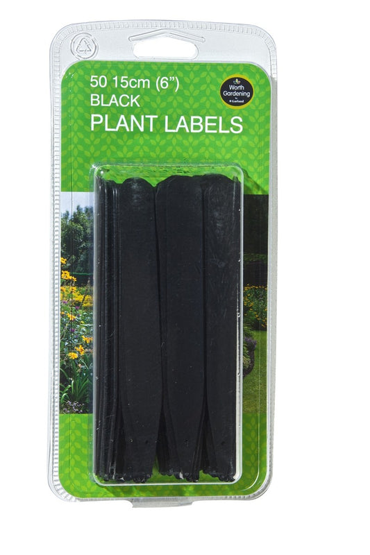 Lot de 50 étiquettes pour plantes noires de 15 cm, emballage plastique