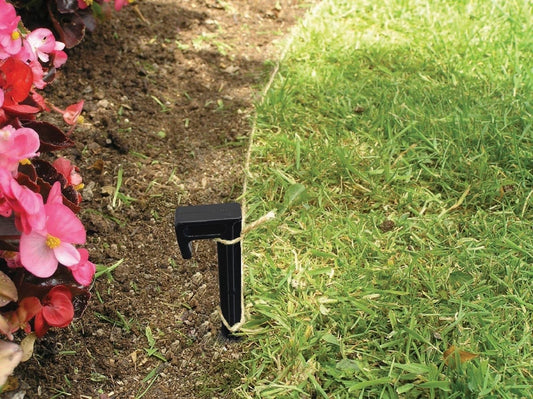 Piquet de jardin noir en métal, tête rectangulaire façon crochet