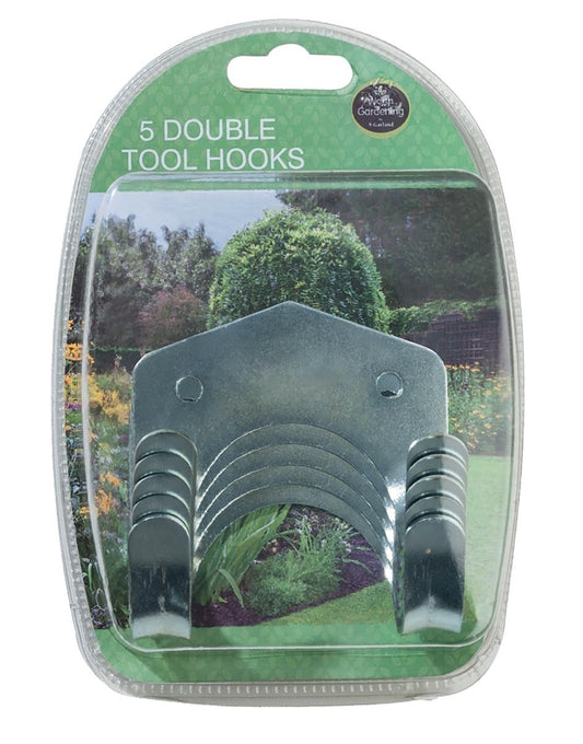 Lot de 5 crochets doubles pour outils, présentoir en blister vert