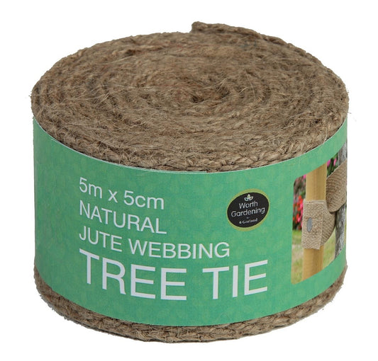 Rouleau d’attache d’arbre en jute naturelle 5 m x 5 cm, étiquette Worth Gardening