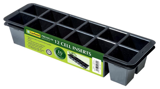 Bac de semis 12 cellules en plastique gris, godets carrés, avec étiquette
