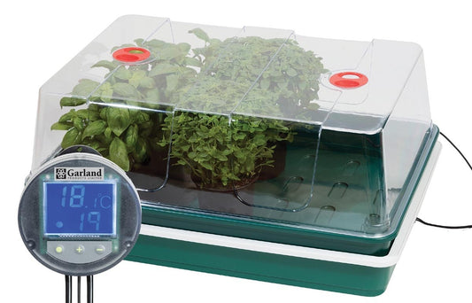 Plateau de propagation vert Garland avec couvercle transparent et thermostat à écran bleu