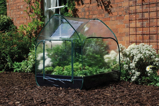 Petite cloche de serre pop up transparente avec structure verte pour lit de culture