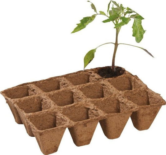 Plateau de pots en fibre biodégradable, alvéoles carrées pour semis 5 cm