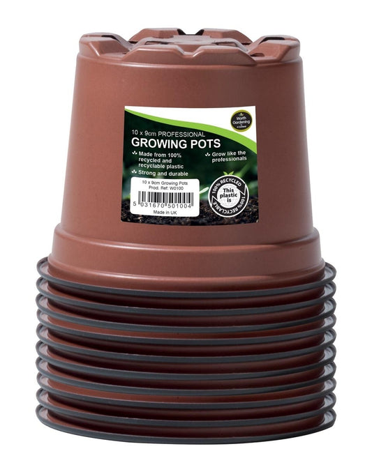 Lot de 10 pots de culture marron 9 cm, empilables
