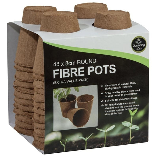 Pack de 48 pots ronds en fibre brune, diamètre 8 cm, pour semis