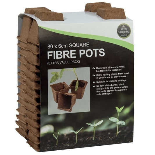 Pack de 80 pots carrés en fibre brune, env. 6 cm, pour semis.