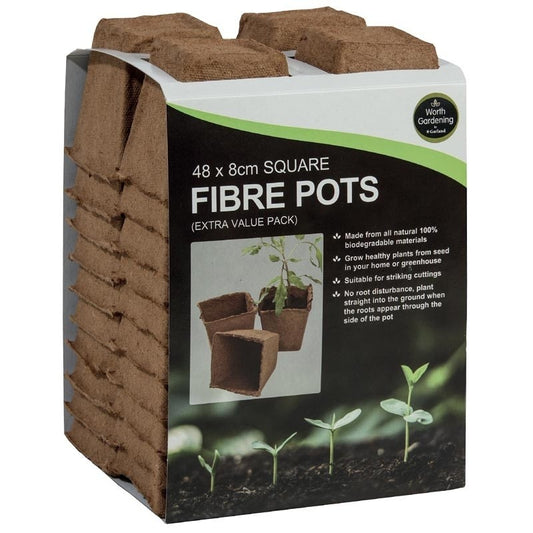 Pack de 48 pots carrés en fibre marron de 8 cm