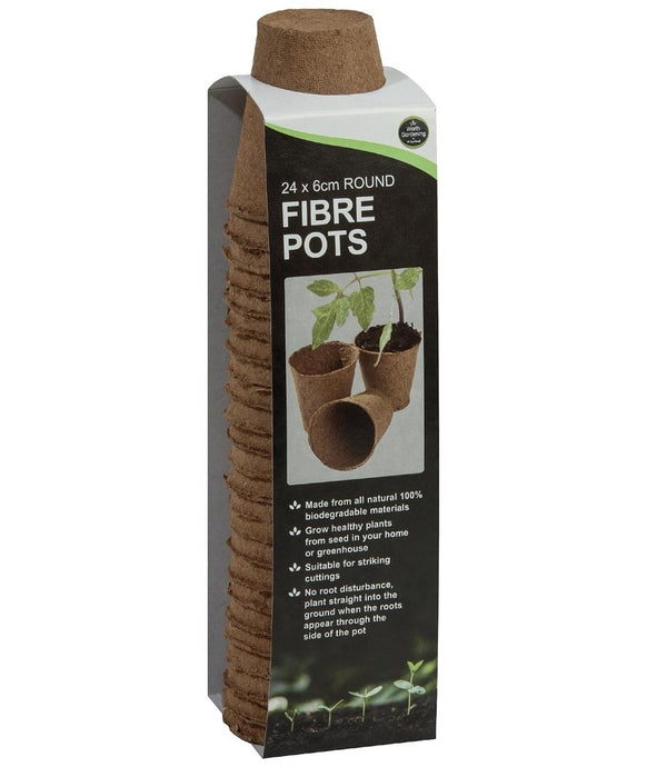 24 pots ronds en fibre de 6 cm