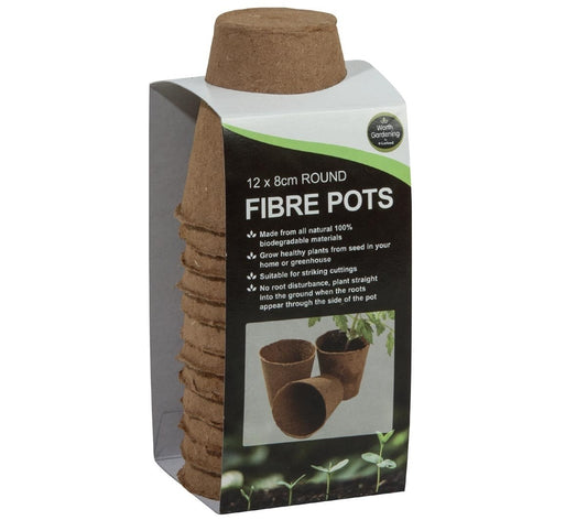 Boîte de 12 pots ronds en fibre brun, diamètre 8 cm