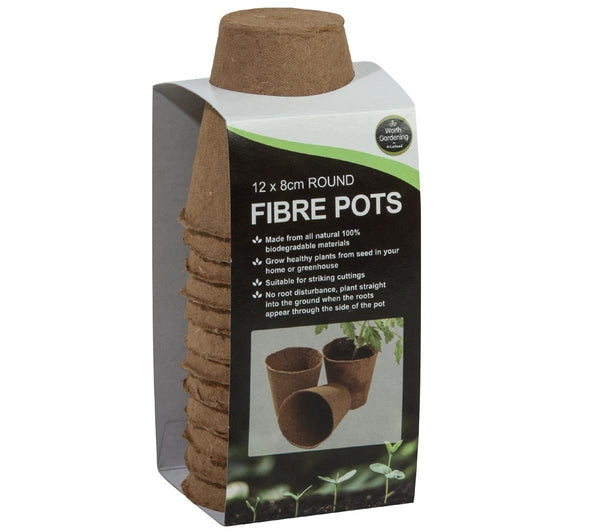 12 pots ronds en fibre de 8 cm