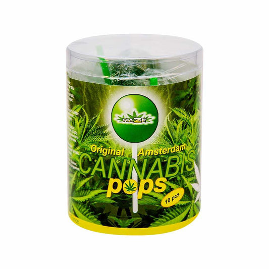 Bocal de sucettes au cannabis HAZE, 10 pièces, motif feuilles de chanvre vert