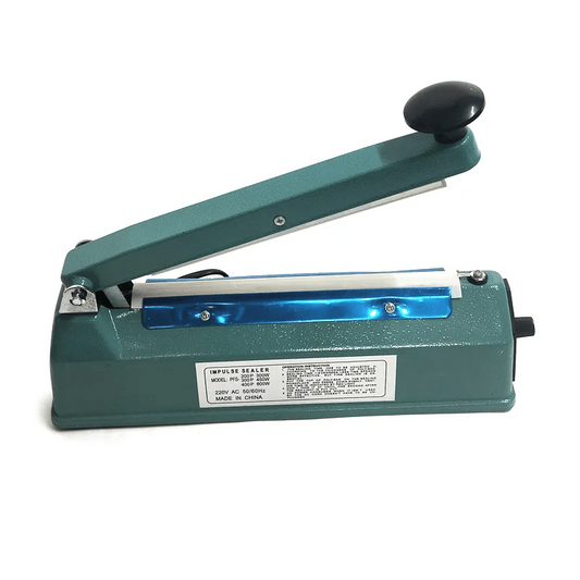 Scelleuse thermique impulsion verte avec barre de chauffe bleue et poignée noire