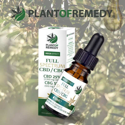 Huile CBD/CBG full spectrum Plantof Remedy, flacon ambré avec pipette et boîte 10 ml