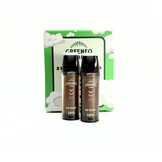 Deux cartouches CBD OG Kush 10% GREENEO, sans nicotine, format recharge
