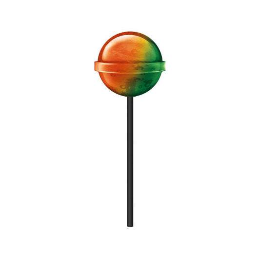 Sucette cannabis mangue avec boule tricolore orange-vert sur bâton noir