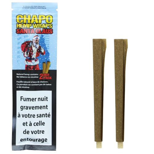 Deux blunts de chanvre CHAPO, enveloppés brun doré, avec bouts blancs