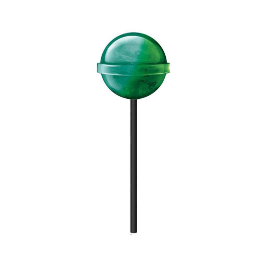 Sucette pastèque cannabis verte en demi-sphère, bâton noir.