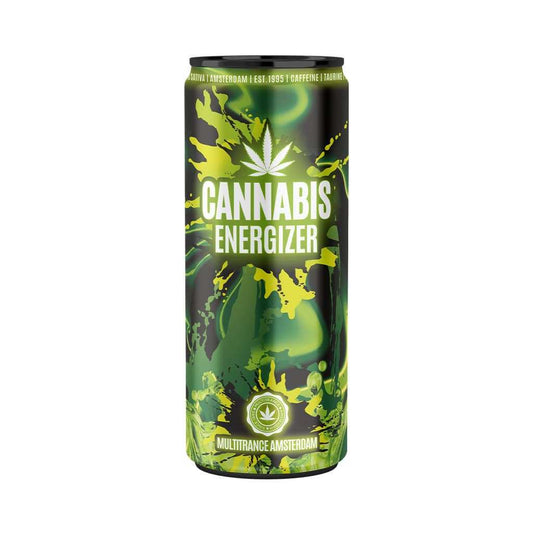Canette de boisson énergisante CBD Cannabis Energizer, vert foncé, motif cannabis