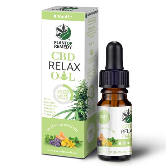 Huile CBD Relax PLANT OF LIFE, flacon compte-gouttes ambré 10 ml avec boîte